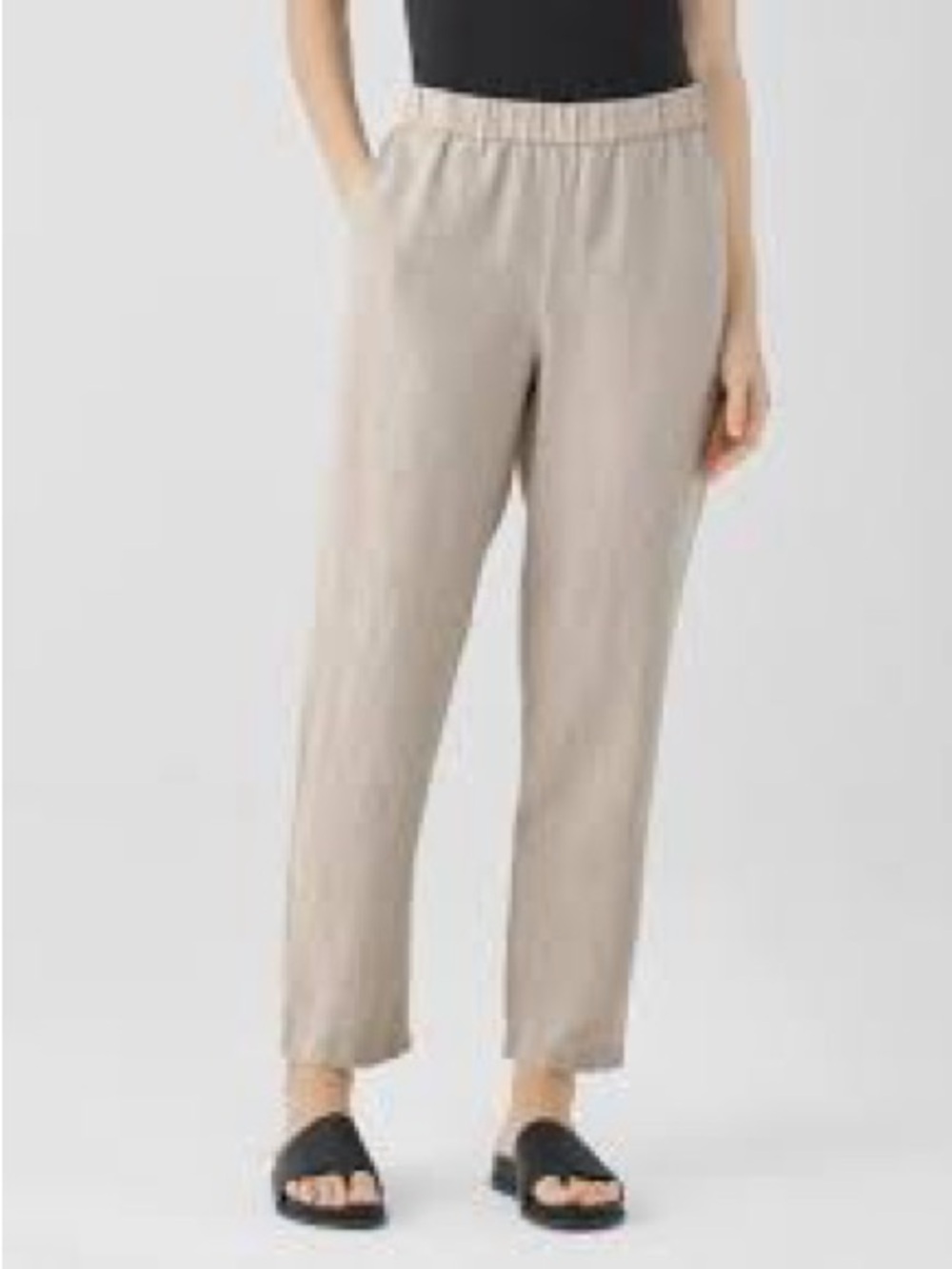 Eileen Fisher Relaxed Elastic-Waist Linen Blend Pants in Light Taupe
